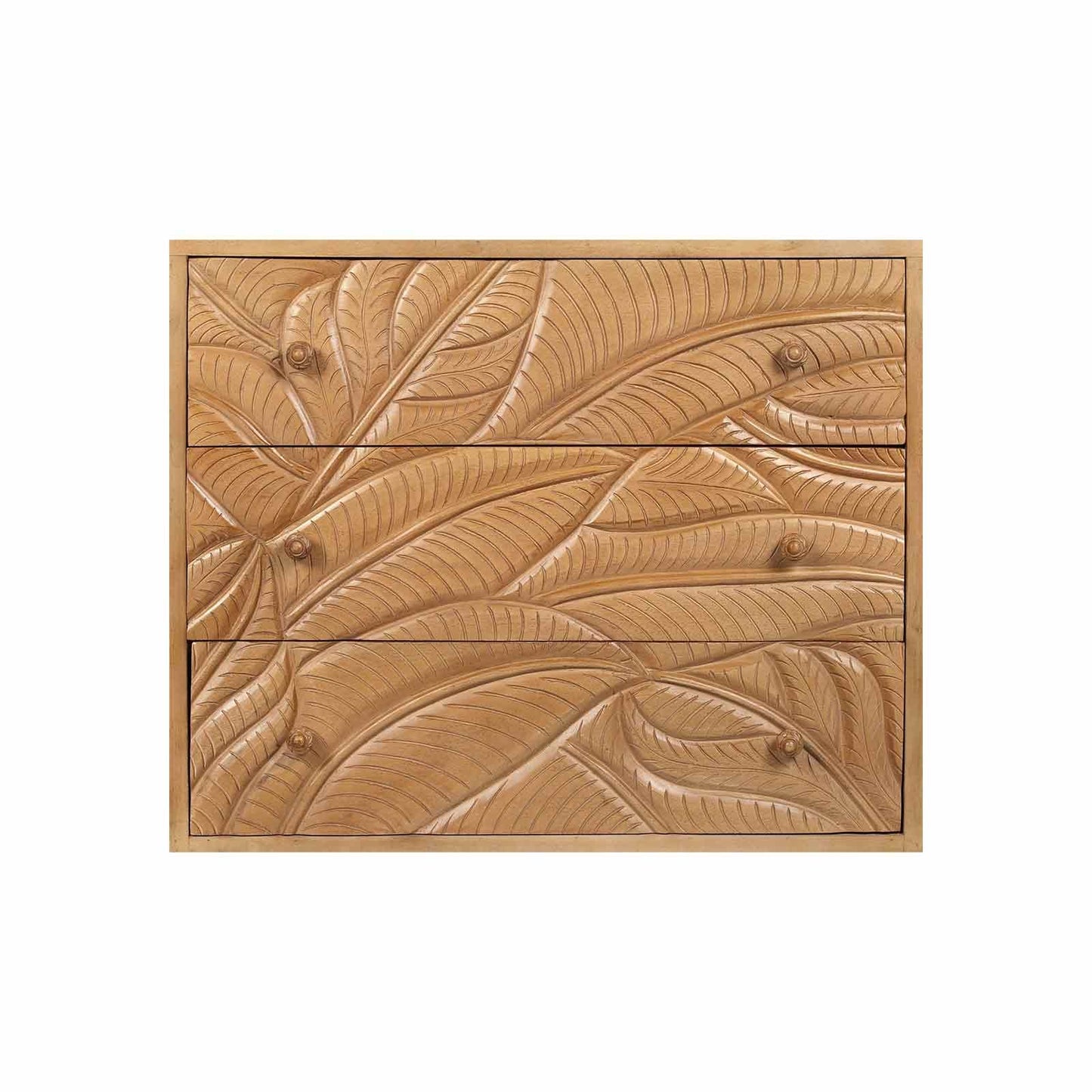 Commode sculptée 3 tiroirs en bois massif manguier - Floria