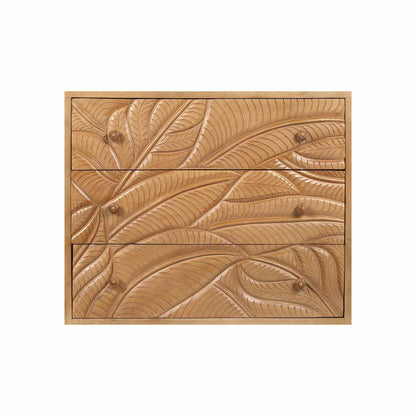 Commode sculptée 3 tiroirs en bois massif manguier - Floria