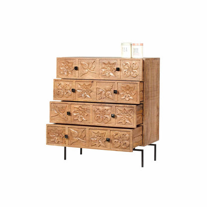 Commode sculptée 4 tiroirs en bois manguier massif - Sculture