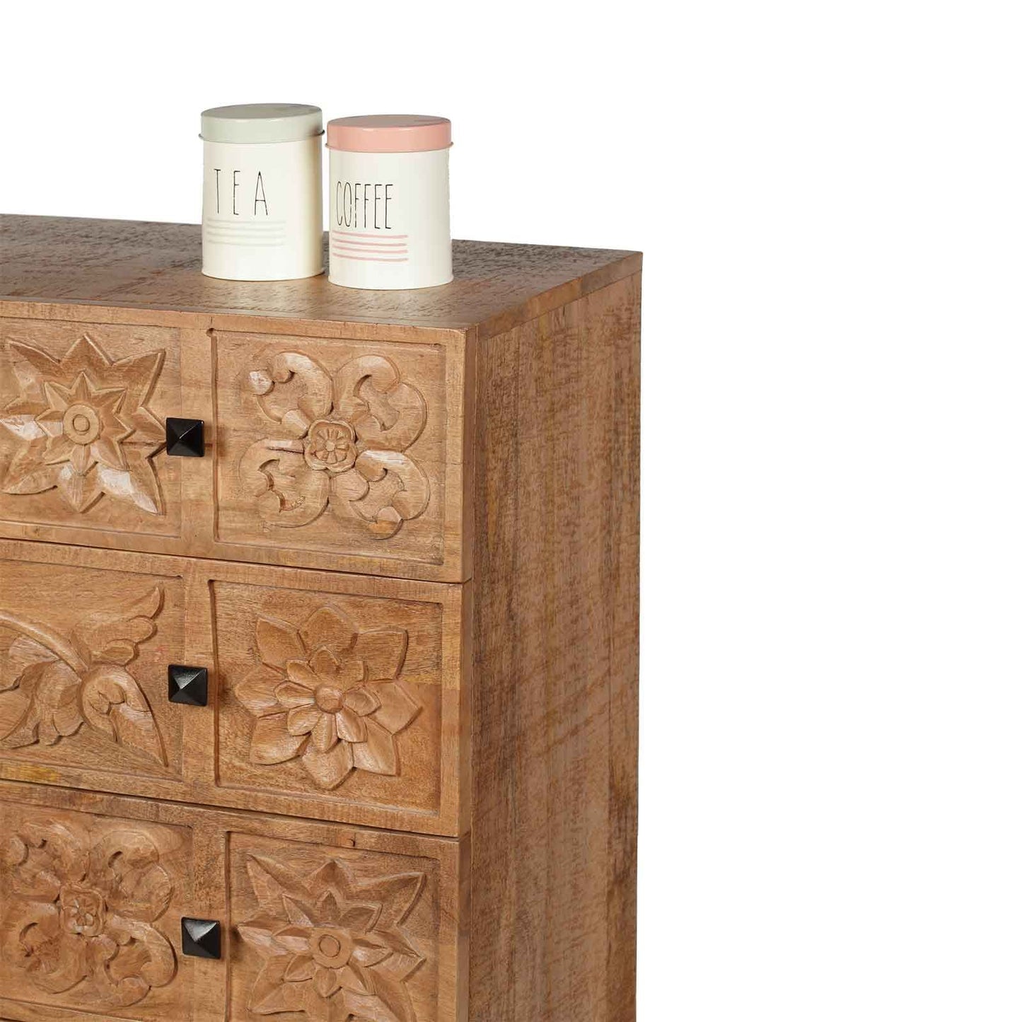 Commode sculptée 4 tiroirs en bois manguier massif - Sculture