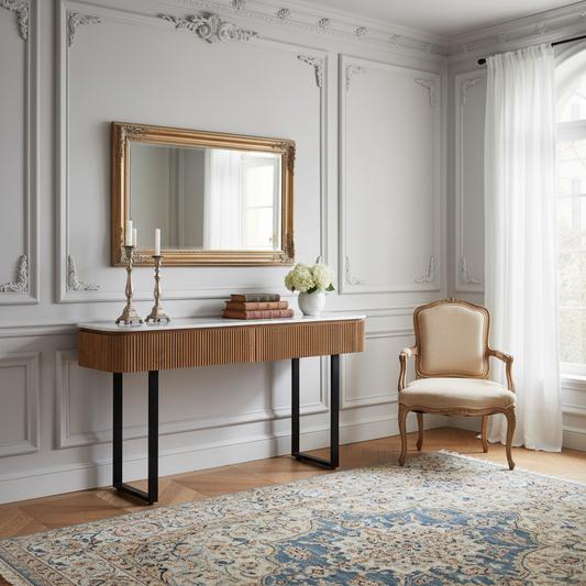 Console 2 tiroirs plateau marbre blanc | Manguier Kfir II