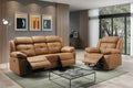 Sofá de couro de 3 lugares, 2 poltronas reclináveis ​​manuais | Sydney Beige