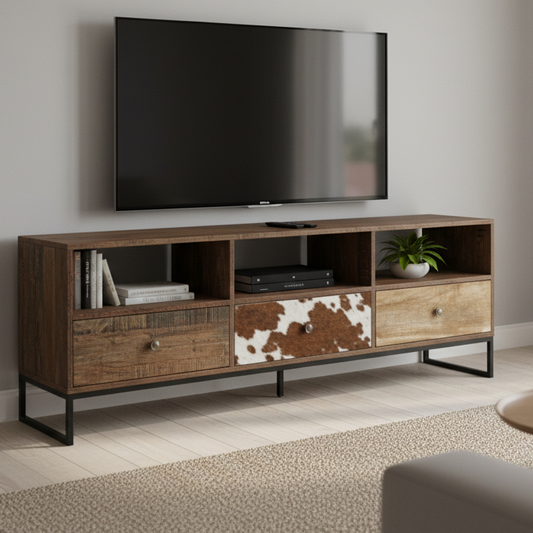 Mueble para TV de 3 piezas de piel de vacuno multimaterial | Kara Mango