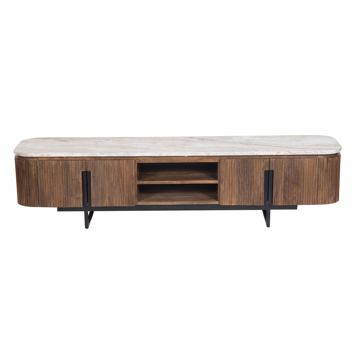 Grande Meuble TV 4 portes, 2 niches plateau marbre | Manguier Kfir III