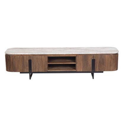 Grande Meuble TV 4 portes, 2 niches plateau marbre | Manguier Kfir III