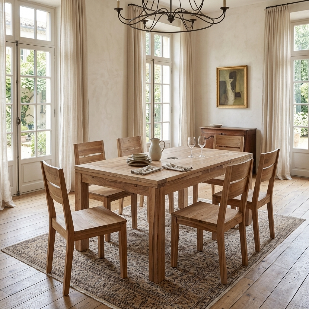 Grande table à manger carréé allonge 130 bois massif en Acacia – Gordon