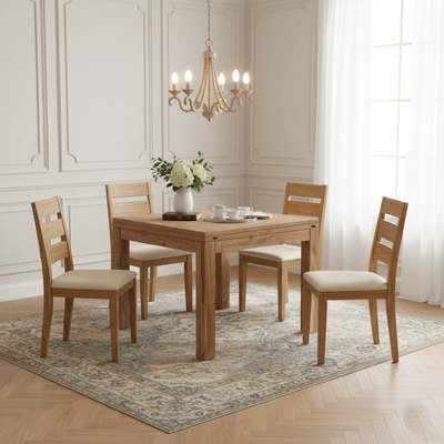 Grande table à manger carréé allonge 130 bois massif en Acacia naturelle – Gordon