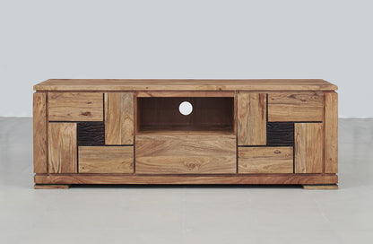 Meuble TV bois sculpté bicolore 160 2P 1T | Acacia Maya
