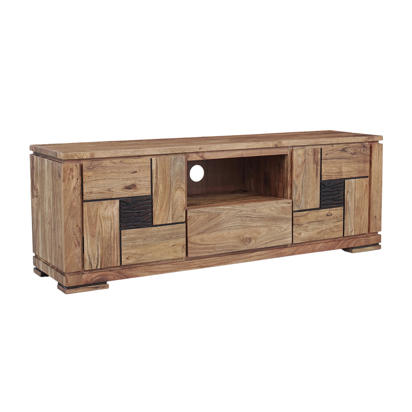 Mueble de TV de madera tallada bicolor 160 2P 1T | Acacia Maya