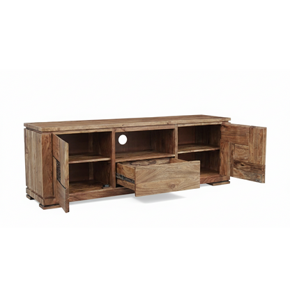 Mueble de TV de madera tallada bicolor 160 2P 1T | Acacia Maya