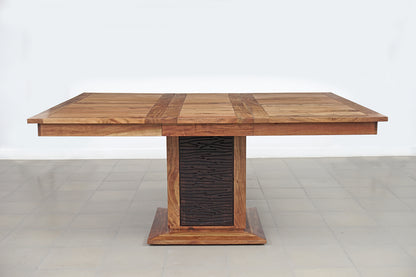 Table à manger carrée bois sculpté bicolore 130 | Acacia Maya