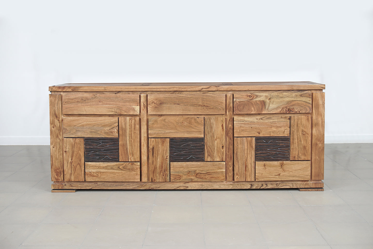 Buffet bois sculpté bicolore 3P 3T | Acacia Maya