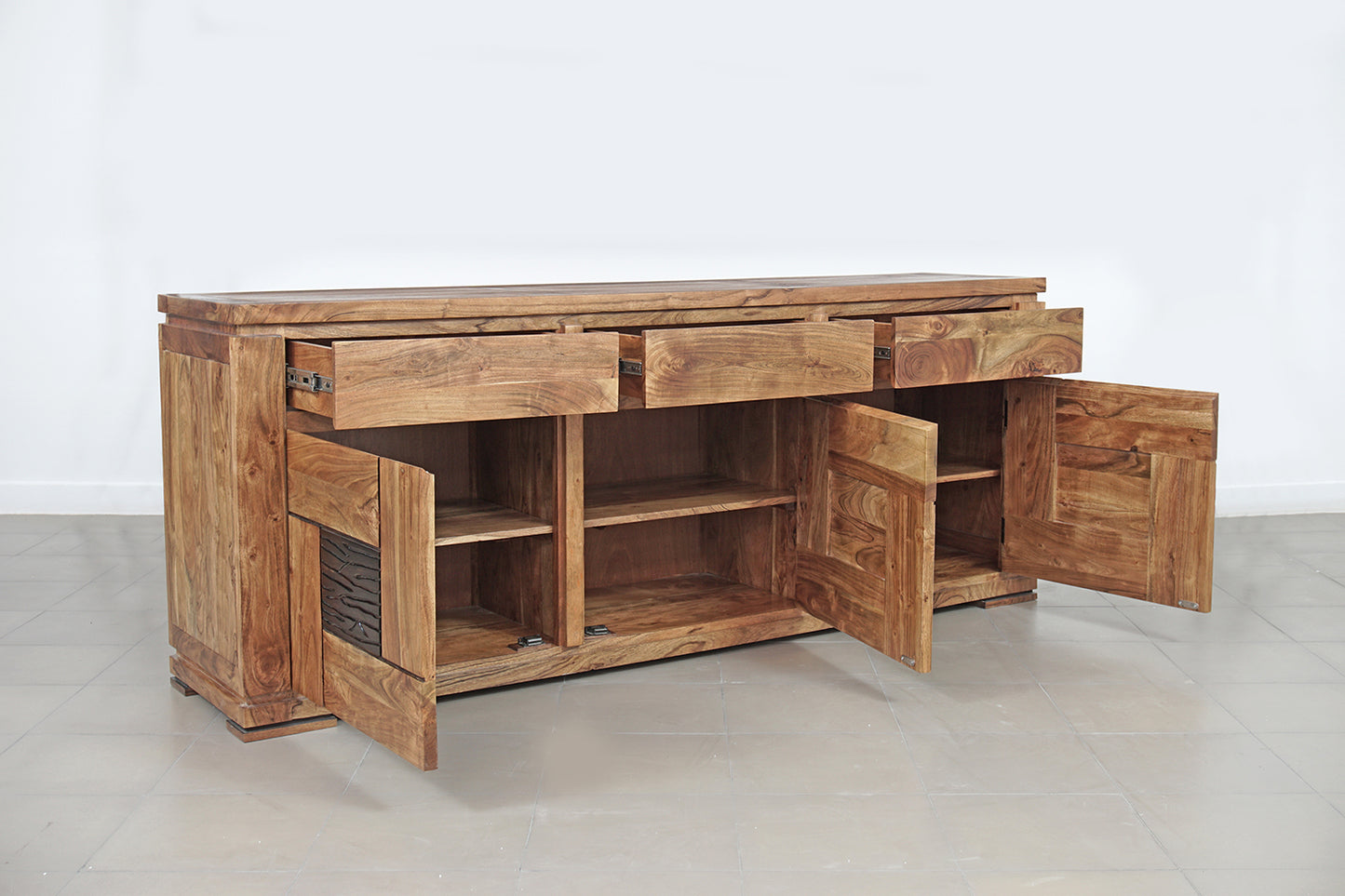Buffet bois sculpté bicolore 3P 3T | Acacia Maya