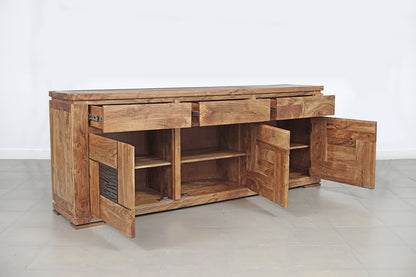 Buffet bois sculpté bicolore 3P 3T | Acacia Maya