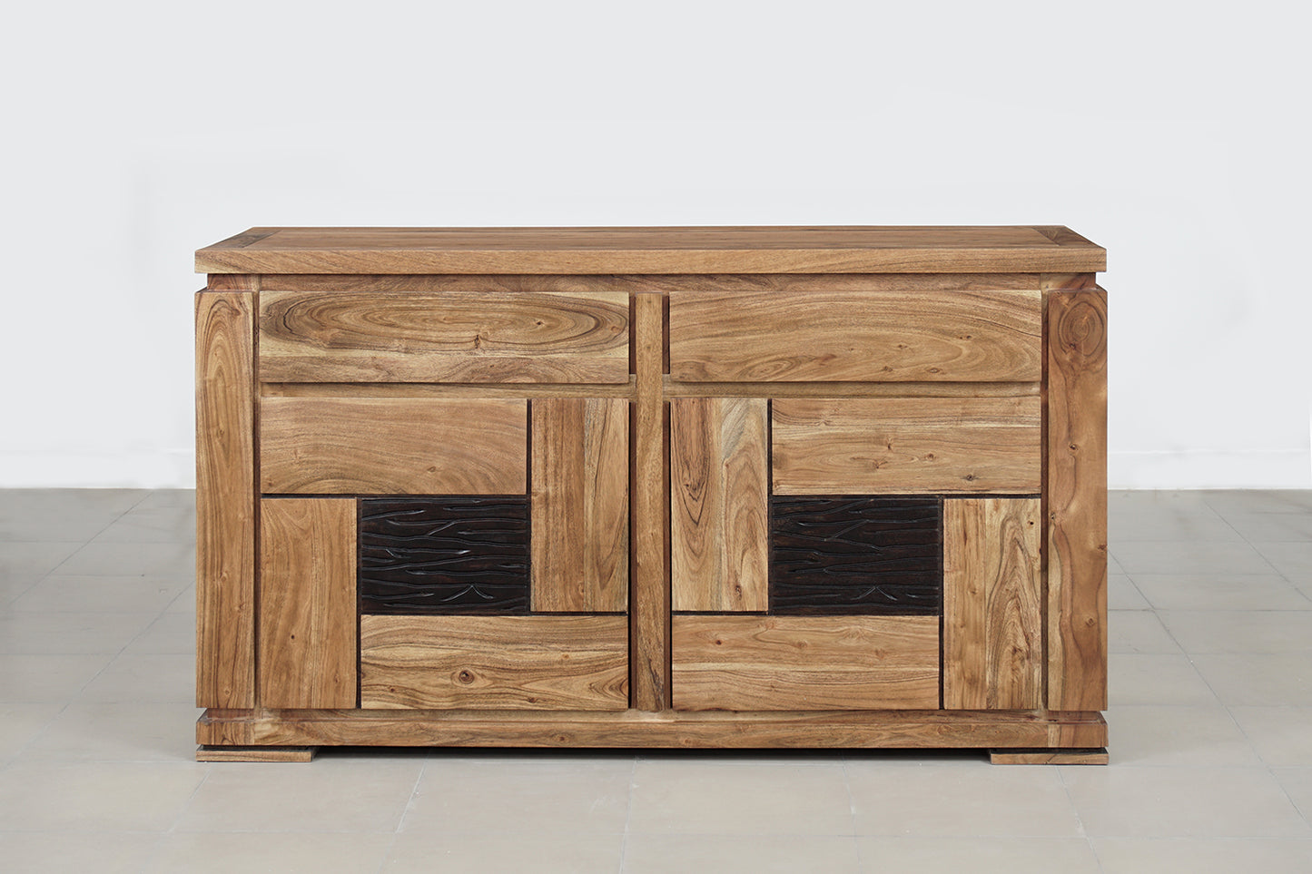 Petit buffet bois sculpté bicolore 2P 2T | Acacia Maya