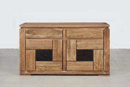 Petit buffet bois sculpté bicolore 2P 2T | Acacia Maya