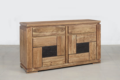 Petit buffet bois sculpté bicolore 2P 2T | Acacia Maya
