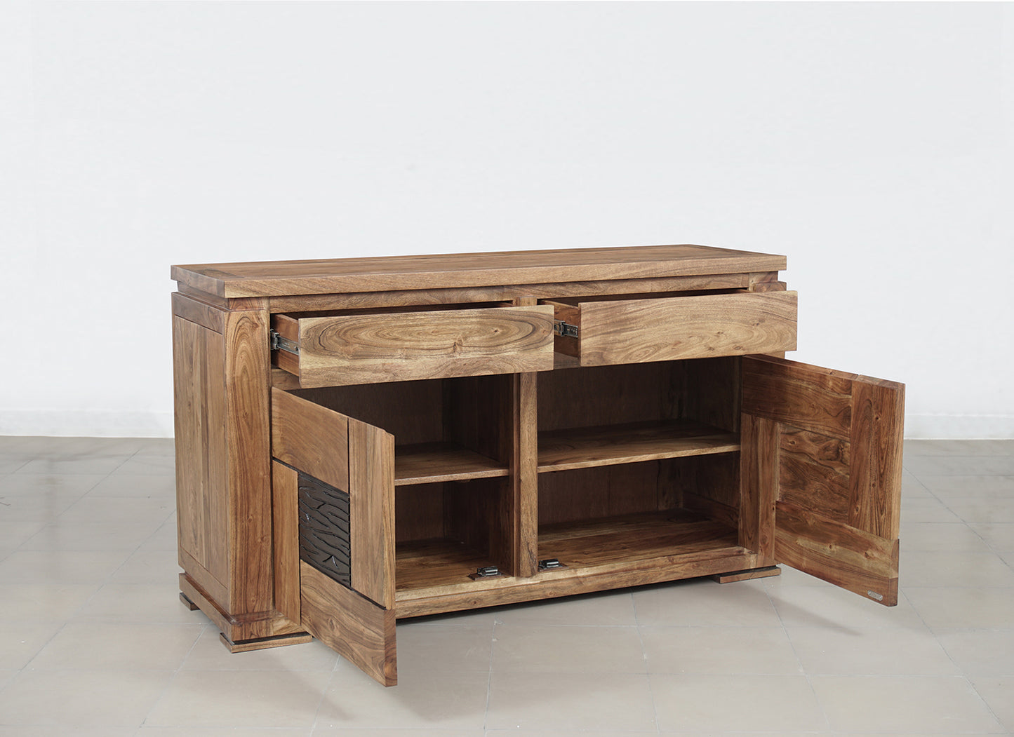 Petit buffet bois sculpté bicolore 2P 2T | Acacia Maya