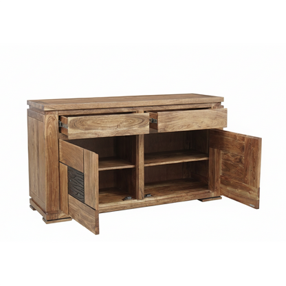 Petit buffet bois sculpté bicolore 2P 2T | Acacia Maya