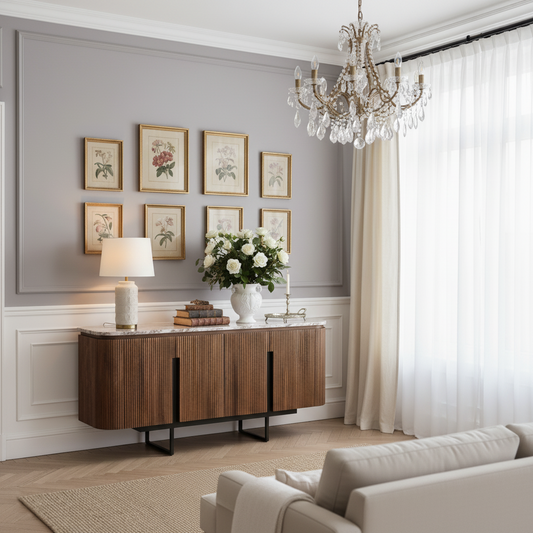 Buffet 4 portes plateau marbre | Manguier Kfir III