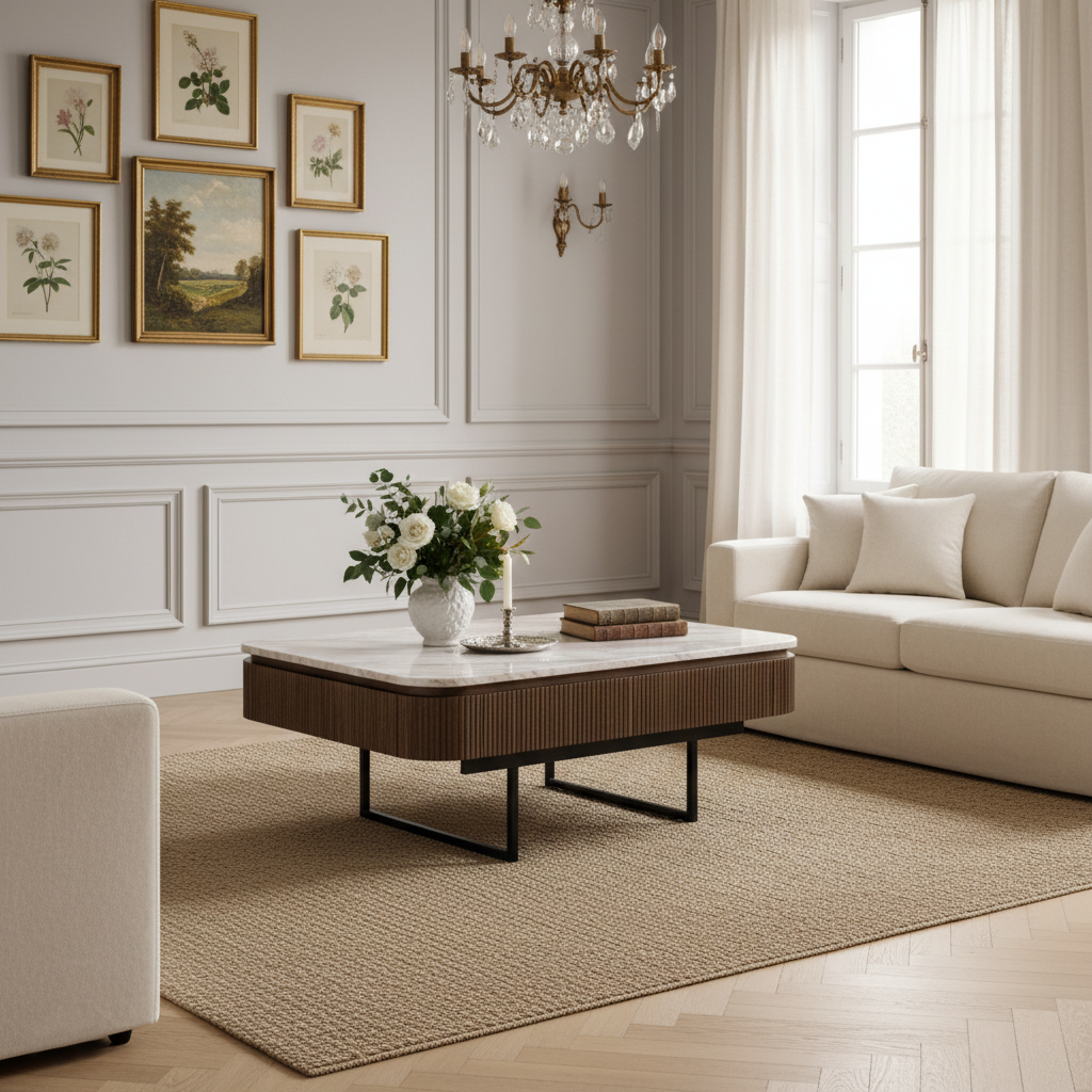 Table basse plateau marbre | Manguier Kfir III