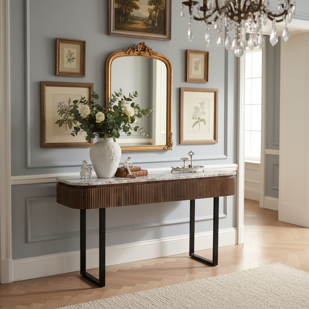 Console 2 tiroirs plateau marbre | Manguier Kfir III