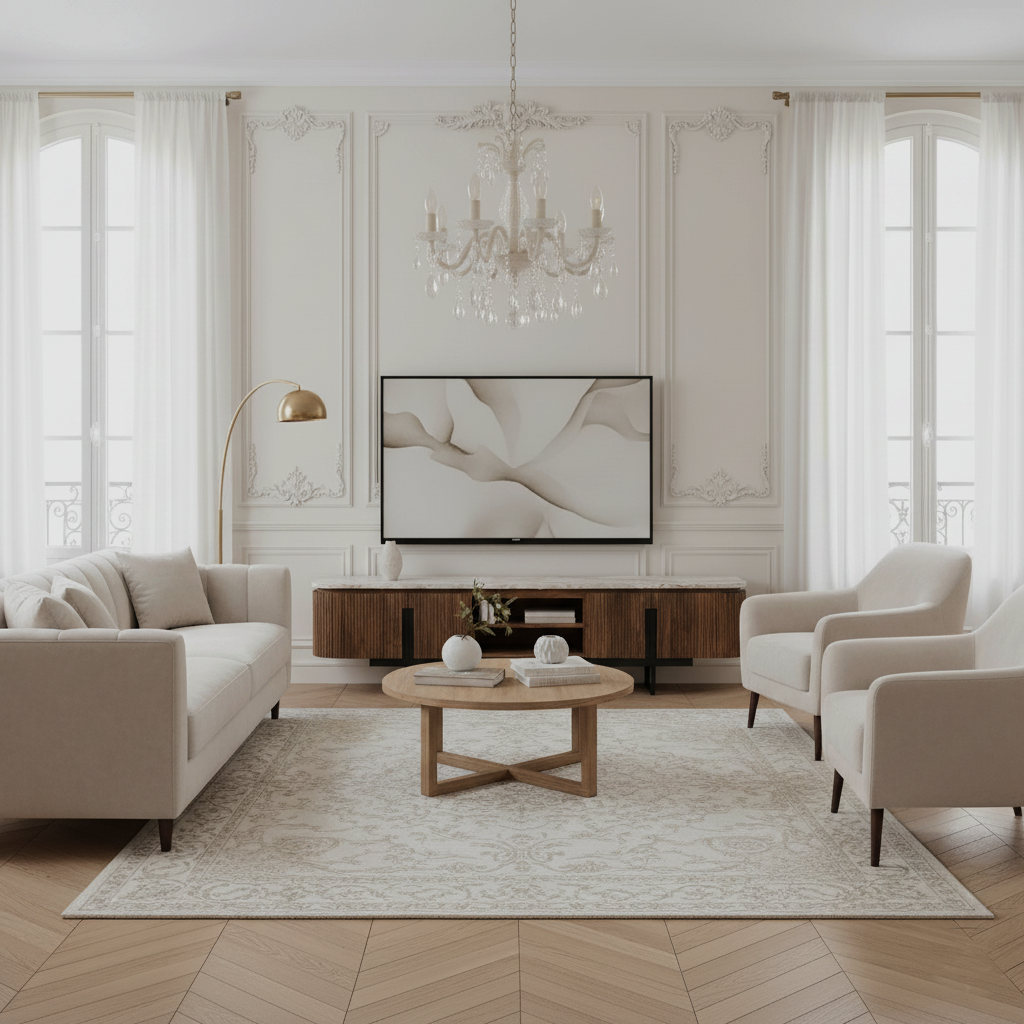 Meuble TV 4 portes, 2 niches plateau marbre | Manguier Kfir III