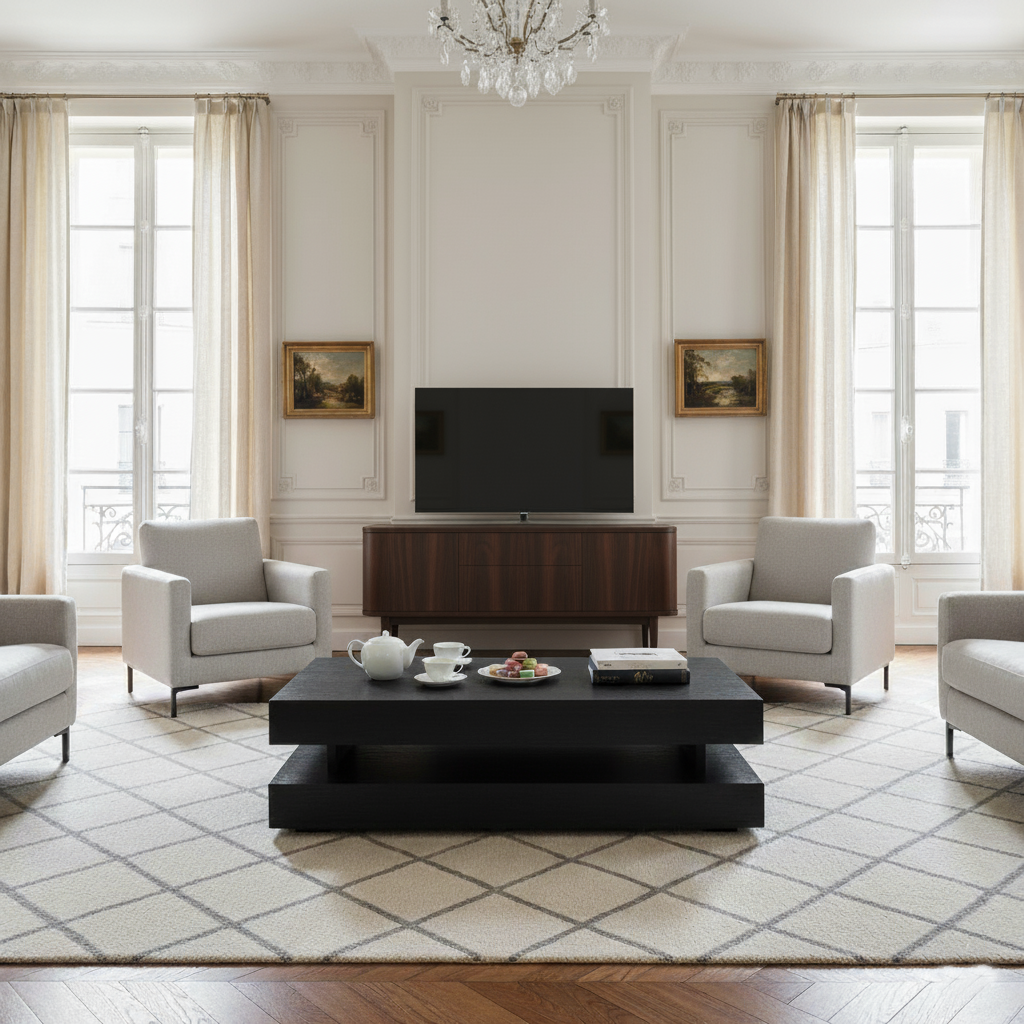 Table basse rectangulaire noir Blok H "Chêne Oakura"