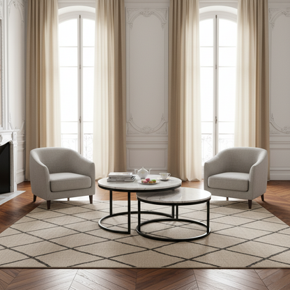 Set de 2 table basse ronde - Fer et marbre blanc "Lexington"