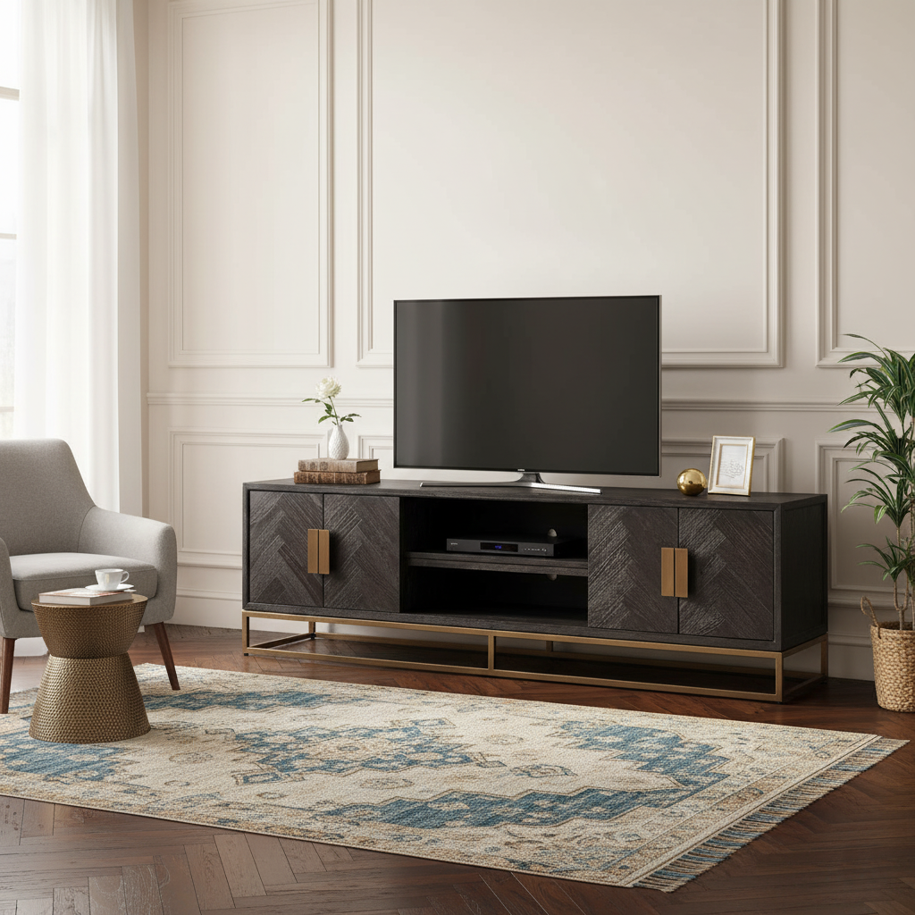 TV-dressoir noirbone laiton 4-deuren 200 (noir rustic)