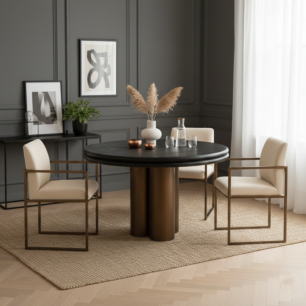 Mesa de comedor Macaron 130Ø (negro rústico)
