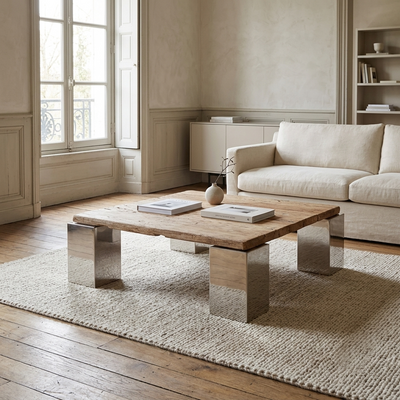 Table basse carree 100x100 cm | Acacia Stainless