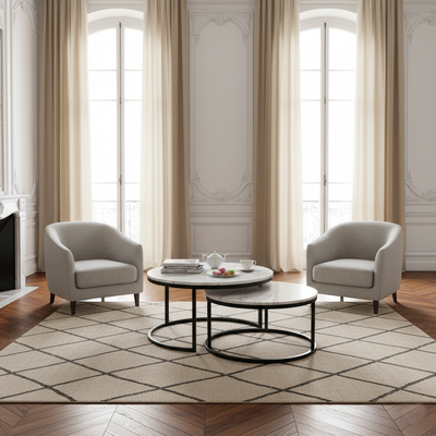 Set de 2 table basse ronde - Fer et marbre blanc "Lexington"