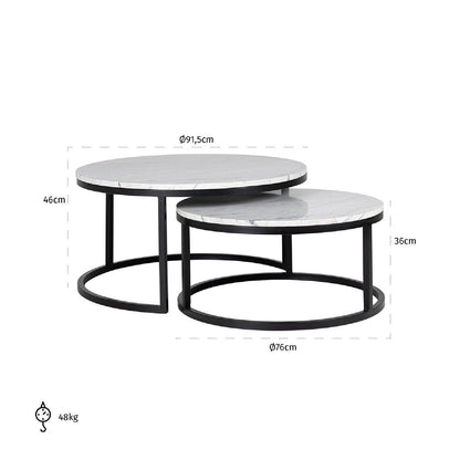 Set de 2 table basse ronde - Fer et marbre blanc "Lexington"