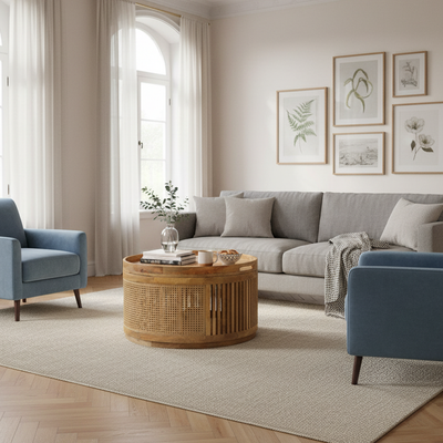 Set de 2 tables basses manguier et cannage