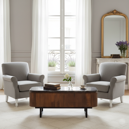 Salon table Basse 2T plateau marbre noir | Manguier Kfir