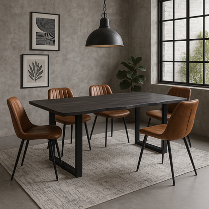 Mesa de jantar de 240 cm em madeira maciça de acácia e metal | Acacia Black Forest