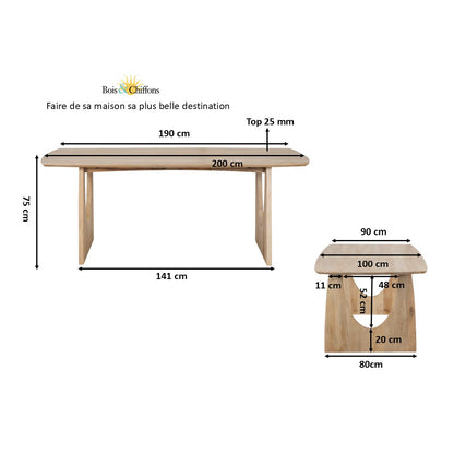 Mesa de jantar 200x100 em madeira maciça de mangueira | Dali