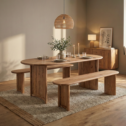 Mesa de Jantar com Bordas Arredondadas | Ellipse de Acácia Natural