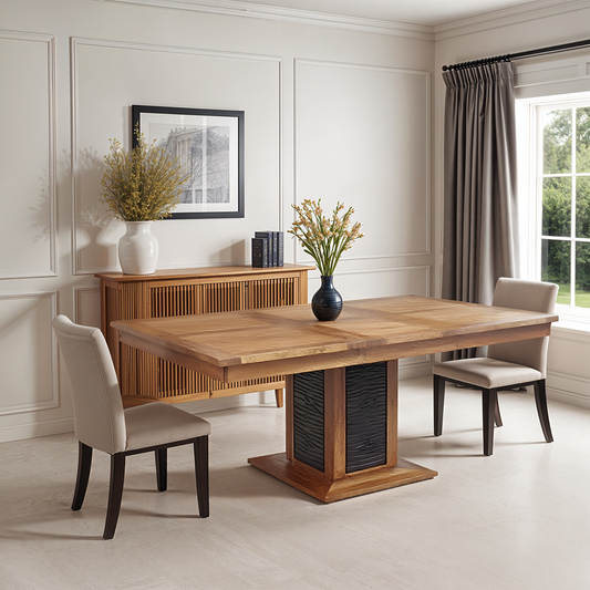 Mesa de jantar quadrada em madeira entalhada bicolor 130 | Acácia Maia
