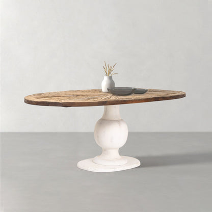 Mesa de comedor ovalada con tablero de madera sin tratar y patas blancas | Madera de mango Aberdine