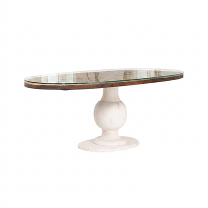 Mesa de comedor ovalada con tablero de madera sin tratar y patas blancas | Madera de mango Aberdine