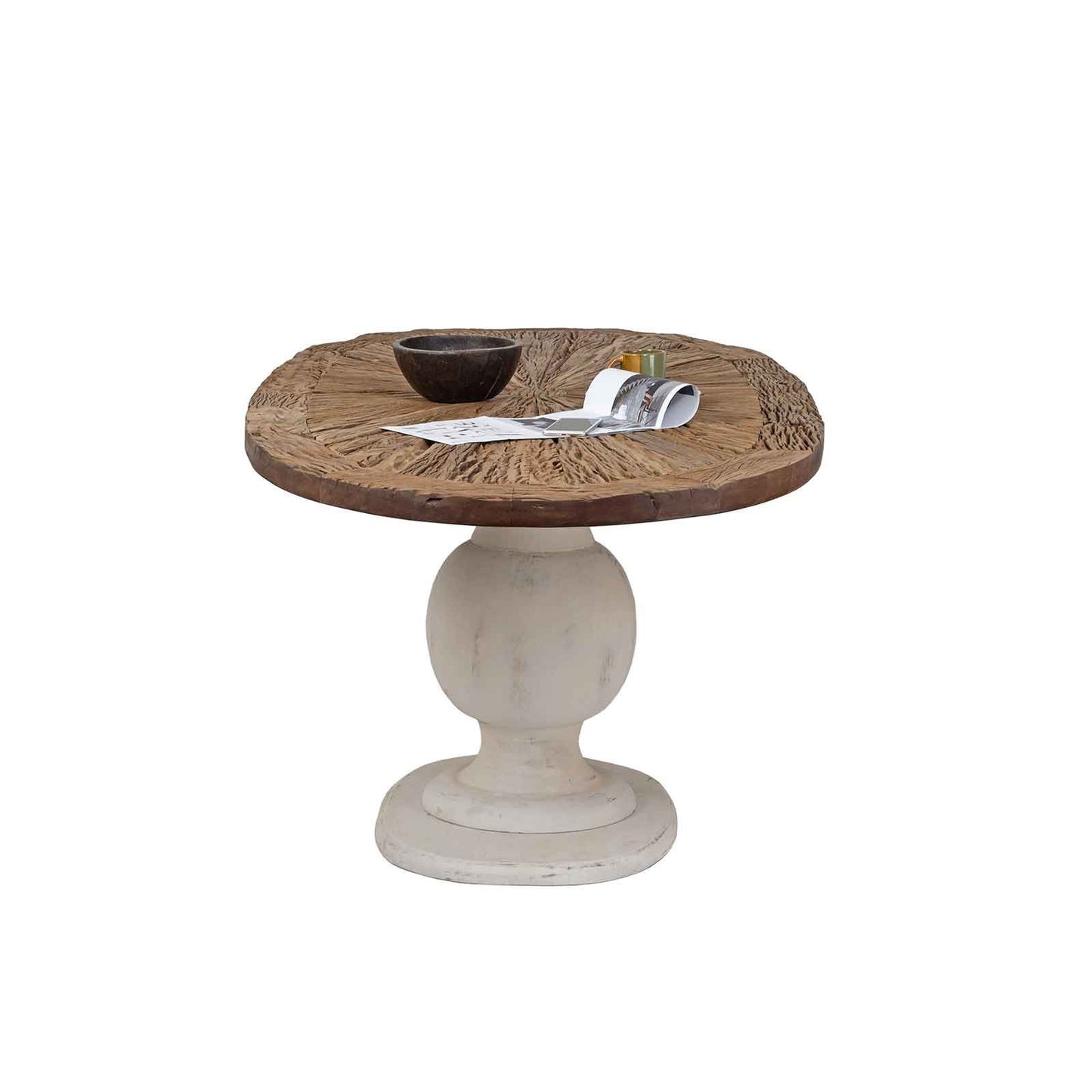 Mesa de comedor ovalada con tablero de madera sin tratar y patas blancas | Madera de mango Aberdine
