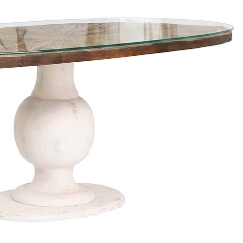 Mesa de comedor ovalada con tablero de madera sin tratar y patas blancas | Madera de mango Aberdine