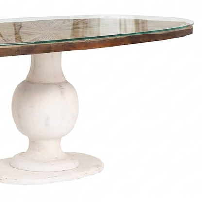 Mesa de comedor ovalada con tablero de madera sin tratar y patas blancas | Madera de mango Aberdine