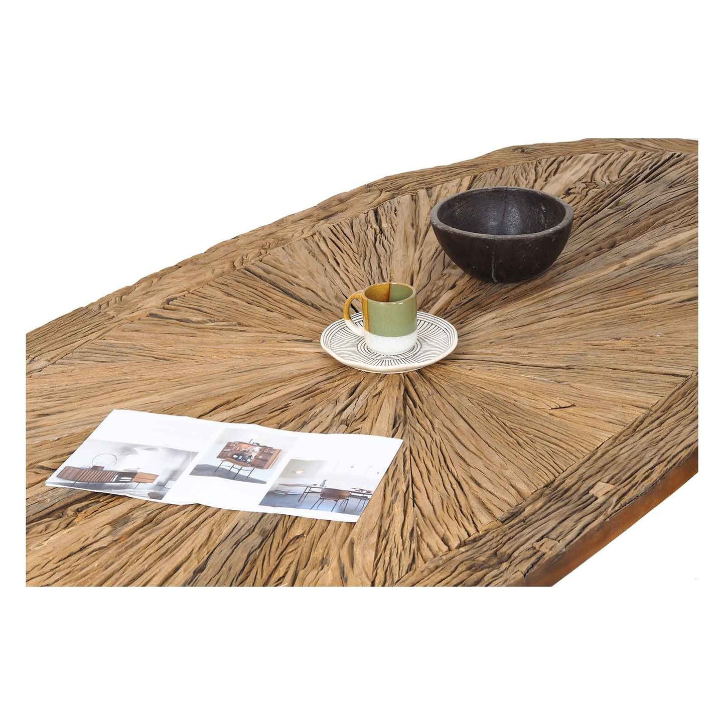 Mesa de comedor ovalada con tablero de madera sin tratar y patas blancas | Madera de mango Aberdine