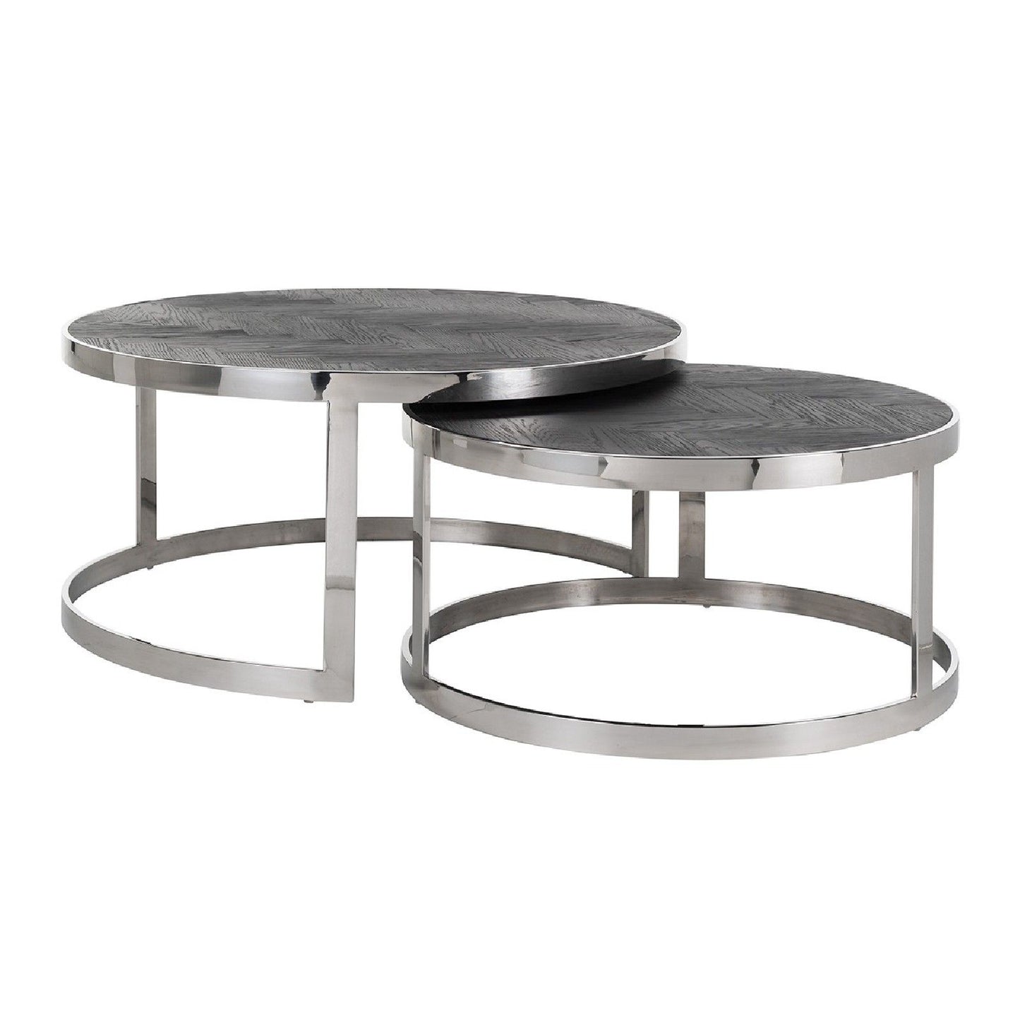 Mesa de centro Blackbone prata conjunto de 2 redondas