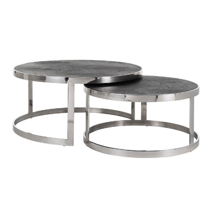 Mesa de centro Blackbone prata conjunto de 2 redondas