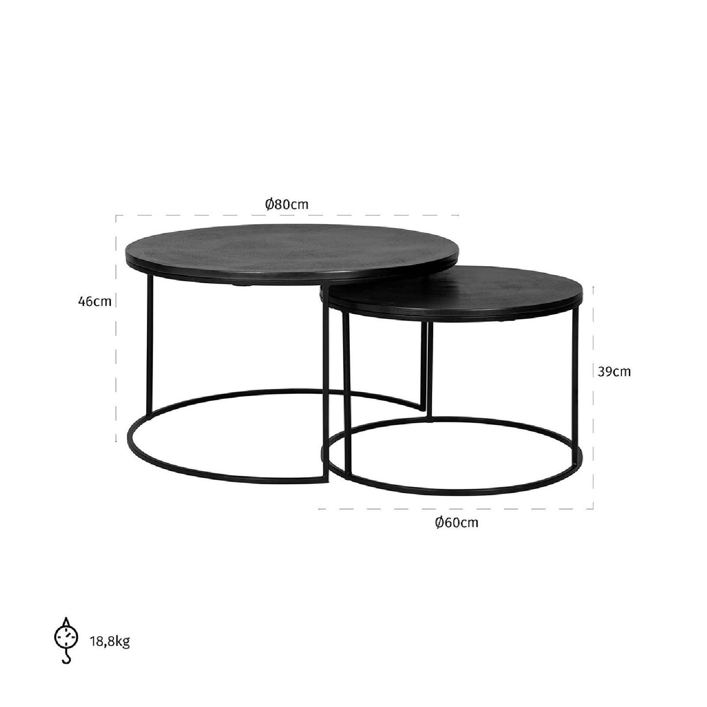 Mesa de centro Bolder conjunto de 2 alumínio preto