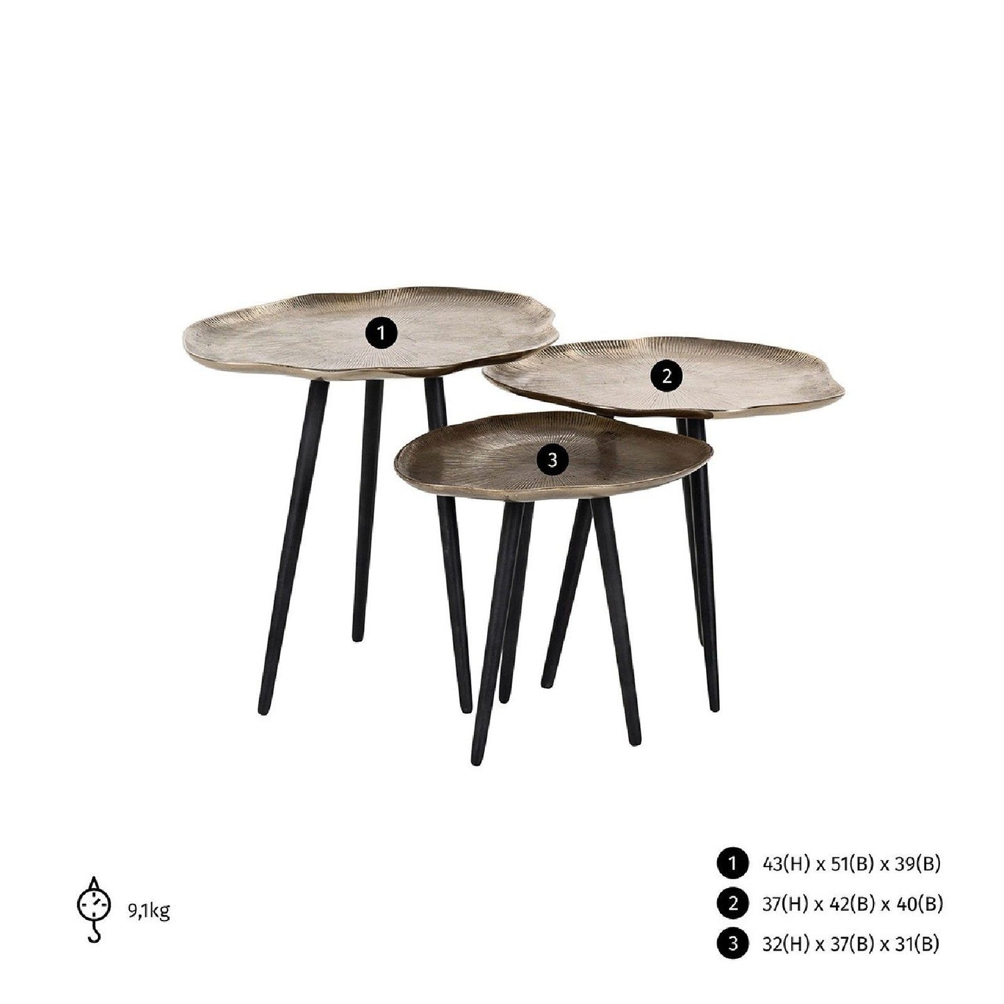 Mesa de Centro Volenta Conjunto de 3 cor champanhe dourado